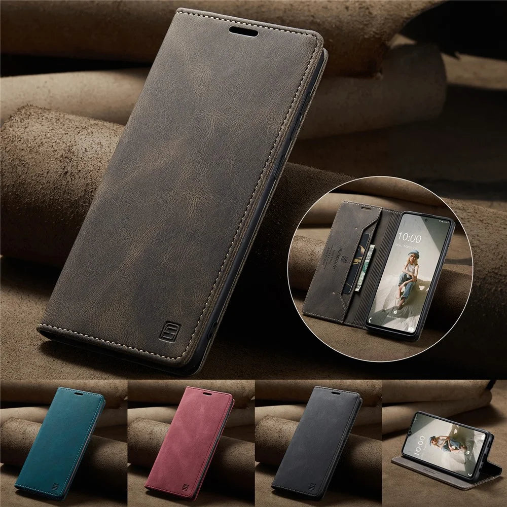 AUTSPACE For Samsung Galaxy A40 Wallet Case  A01 Leather Stand Cover with RFID Blocking Card Holder - Coffee - 4