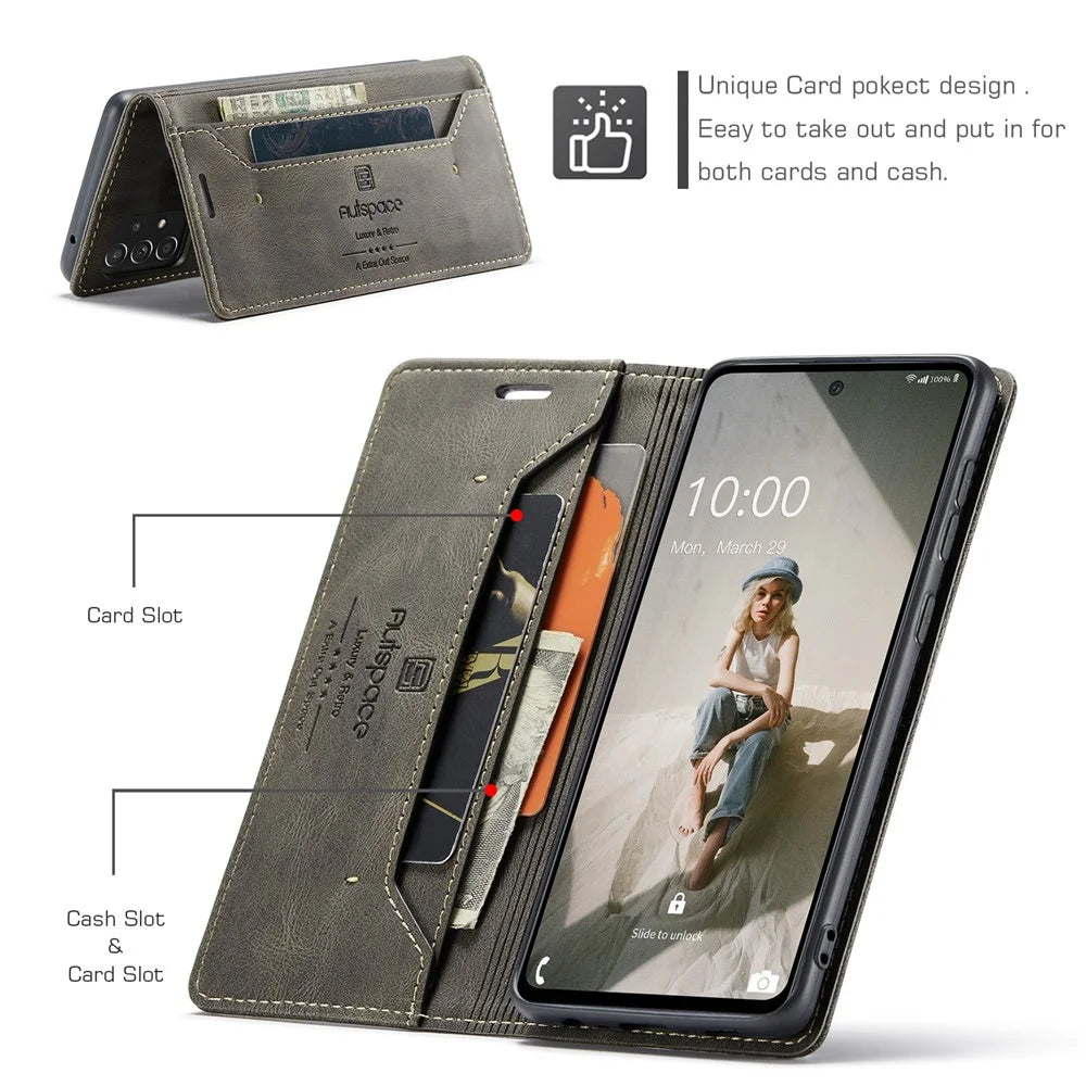 AUTSPACE For Samsung Galaxy A40 Wallet Case  A01 Leather Stand Cover with RFID Blocking Card Holder - Coffee - 5