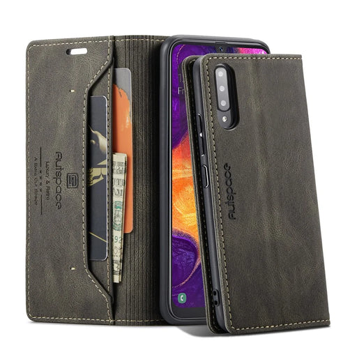 AUTSPACE For Samsung Galaxy A50s / Galaxy A30s / Galaxy A50 Wallet Case  A01 Leather Stand Cover with RFID Blocking Card Holder - Coffee - 1