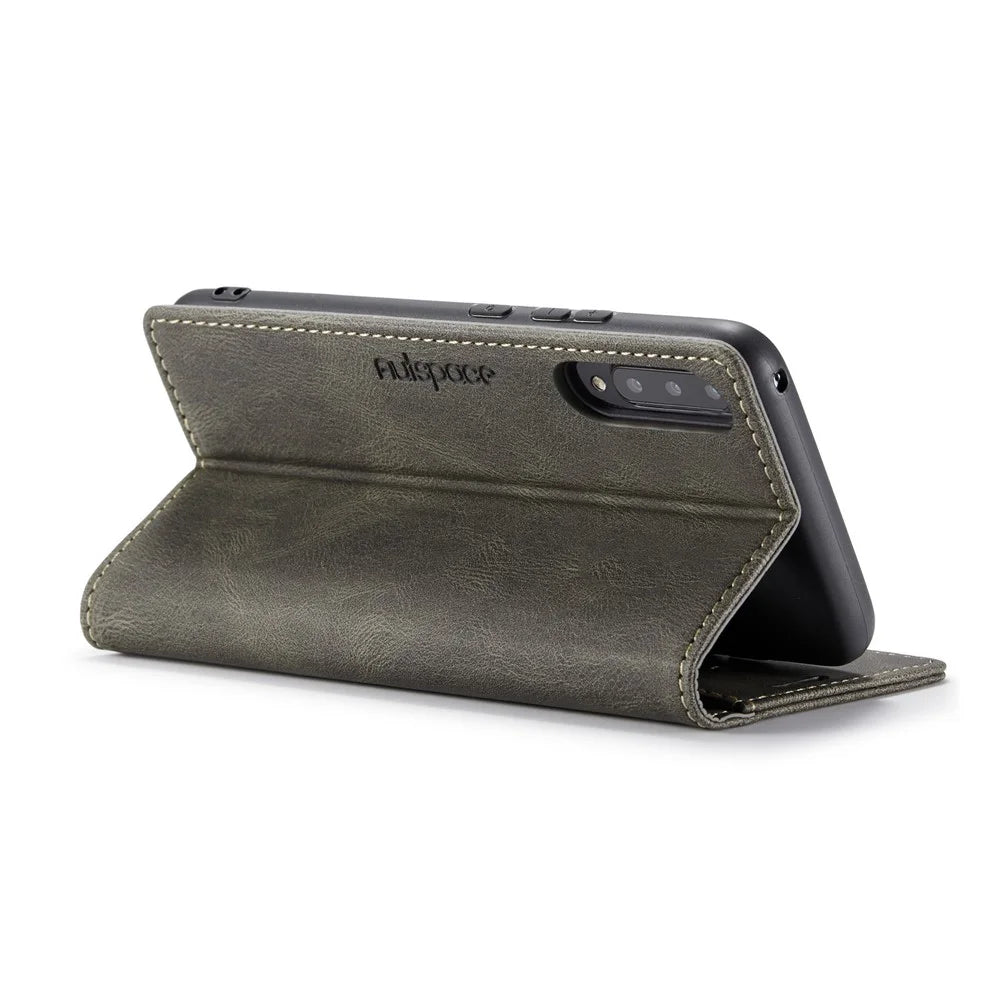 AUTSPACE For Samsung Galaxy A50s / Galaxy A30s / Galaxy A50 Wallet Case  A01 Leather Stand Cover with RFID Blocking Card Holder - Coffee - 3
