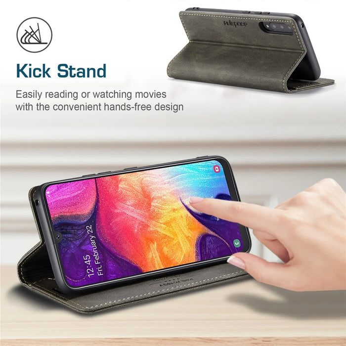 AUTSPACE For Samsung Galaxy A50s / Galaxy A30s / Galaxy A50 Wallet Case  A01 Leather Stand Cover with RFID Blocking Card Holder - Coffee - 6
