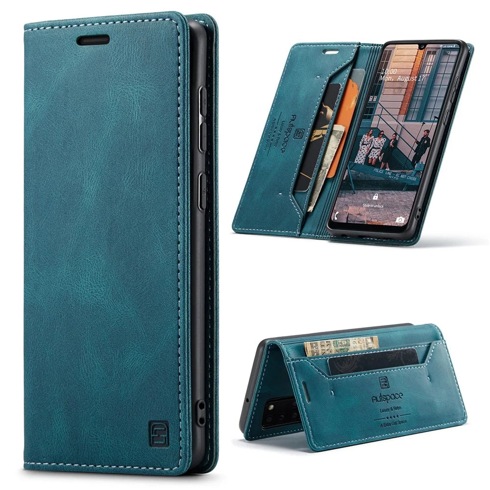 AUTSPACE For Samsung Galaxy A31 Wallet Case  A01 Leather Stand Cover with RFID Blocking Card Holder - Blue - 1