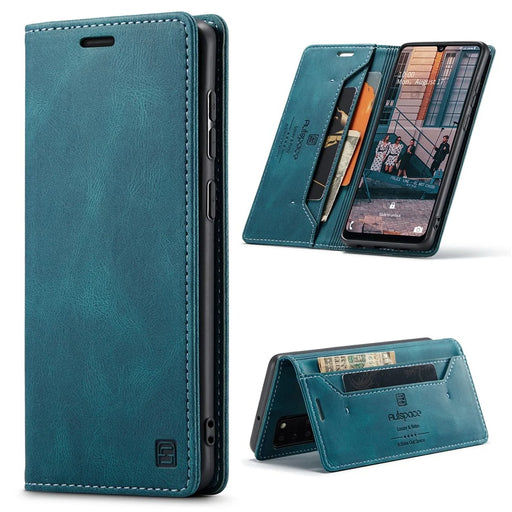 AUTSPACE For Samsung Galaxy A31 Wallet Case  A01 Leather Stand Cover with RFID Blocking Card Holder - Blue - 1