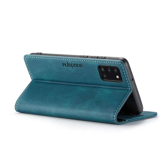 AUTSPACE For Samsung Galaxy A31 Wallet Case  A01 Leather Stand Cover with RFID Blocking Card Holder - Blue - 3