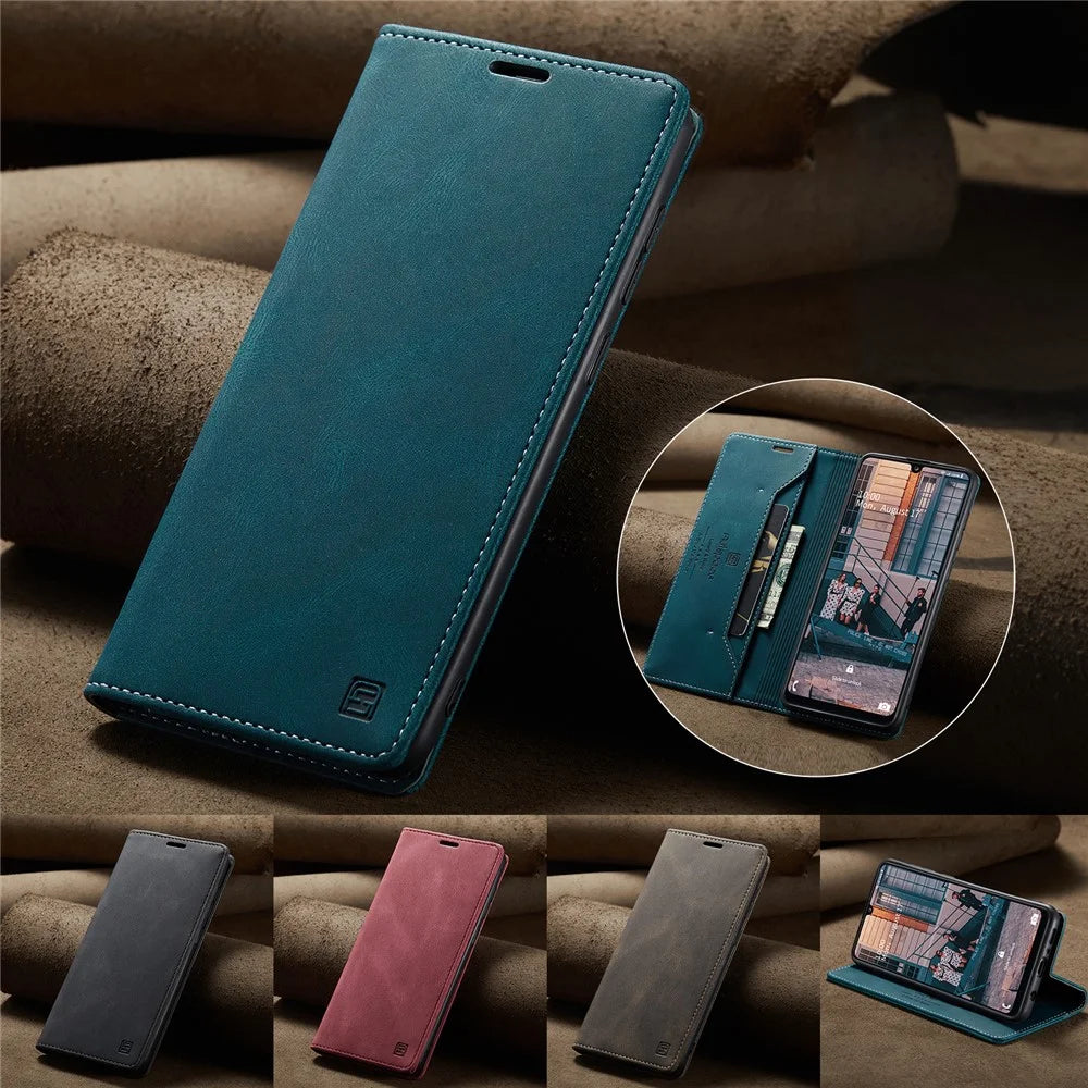 AUTSPACE For Samsung Galaxy A31 Wallet Case  A01 Leather Stand Cover with RFID Blocking Card Holder - Blue - 4