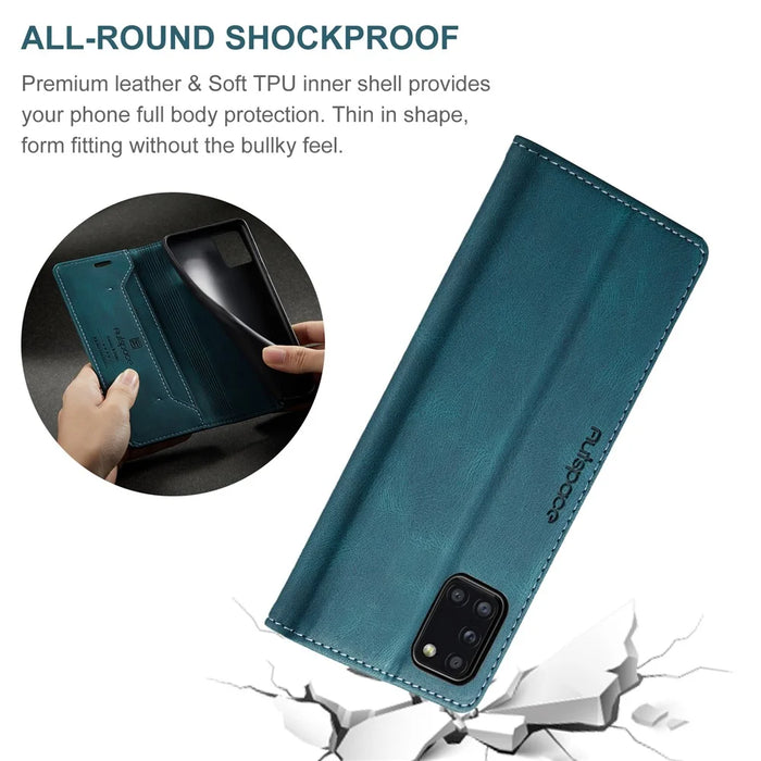 AUTSPACE For Samsung Galaxy A31 Wallet Case  A01 Leather Stand Cover with RFID Blocking Card Holder - Blue - 6