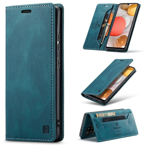 AUTSPACE For Samsung Galaxy M42 5G / Galaxy A42 5G Wallet Case  A01 Leather Stand Cover with RFID Blocking Card Holder - Blue - 1
