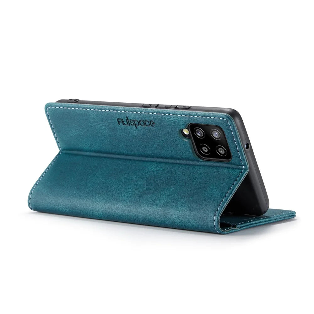 AUTSPACE For Samsung Galaxy M42 5G / Galaxy A42 5G Wallet Case  A01 Leather Stand Cover with RFID Blocking Card Holder - Blue - 3