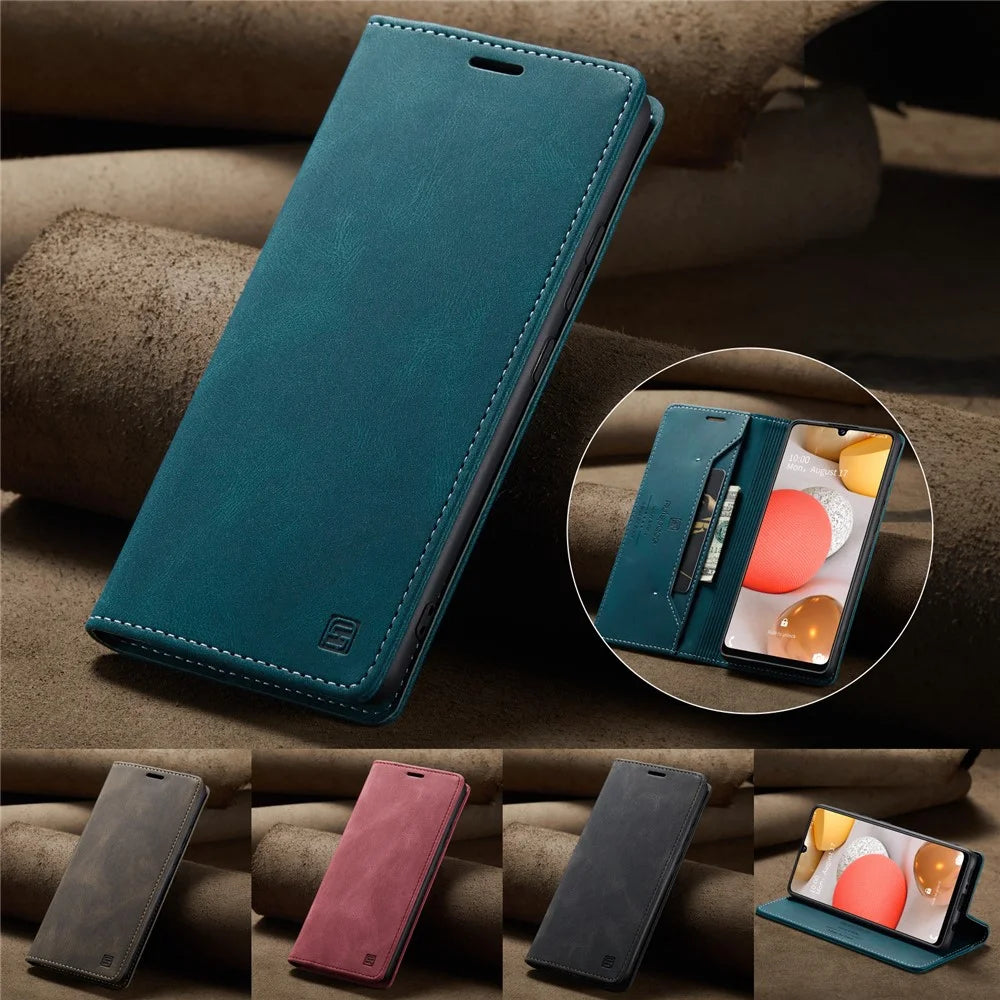 AUTSPACE For Samsung Galaxy M42 5G / Galaxy A42 5G Wallet Case  A01 Leather Stand Cover with RFID Blocking Card Holder - Blue - 4