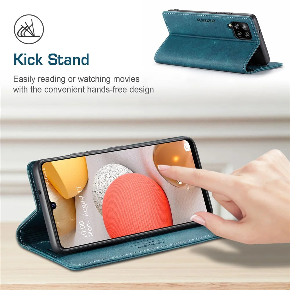 AUTSPACE For Samsung Galaxy M42 5G / Galaxy A42 5G Wallet Case  A01 Leather Stand Cover with RFID Blocking Card Holder - Blue - 6