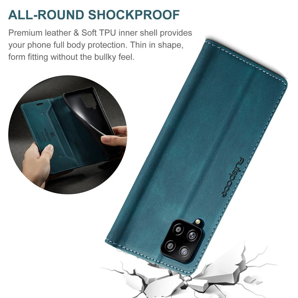 AUTSPACE For Samsung Galaxy M42 5G / Galaxy A42 5G Wallet Case  A01 Leather Stand Cover with RFID Blocking Card Holder - Blue - 7