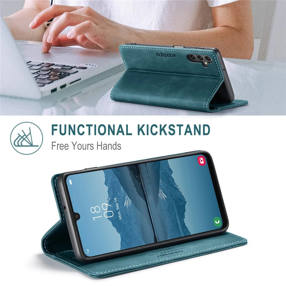 AUTSPACE For Samsung Galaxy A24 4G (162.1 x 77.6 x 8.3mm) Wallet Case  A01 Leather Stand Cover with RFID Blocking Card Holder - Blue - 7