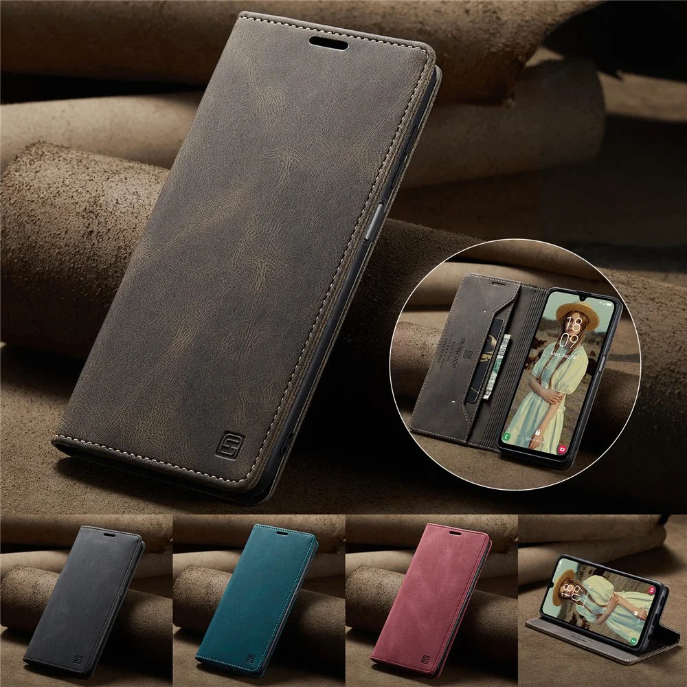 AUTSPACE For Samsung Galaxy A15 5G / Galaxy A15 4G Wallet Case  A01 Leather Stand Cover with RFID Blocking Card Holder - Coffee - 4