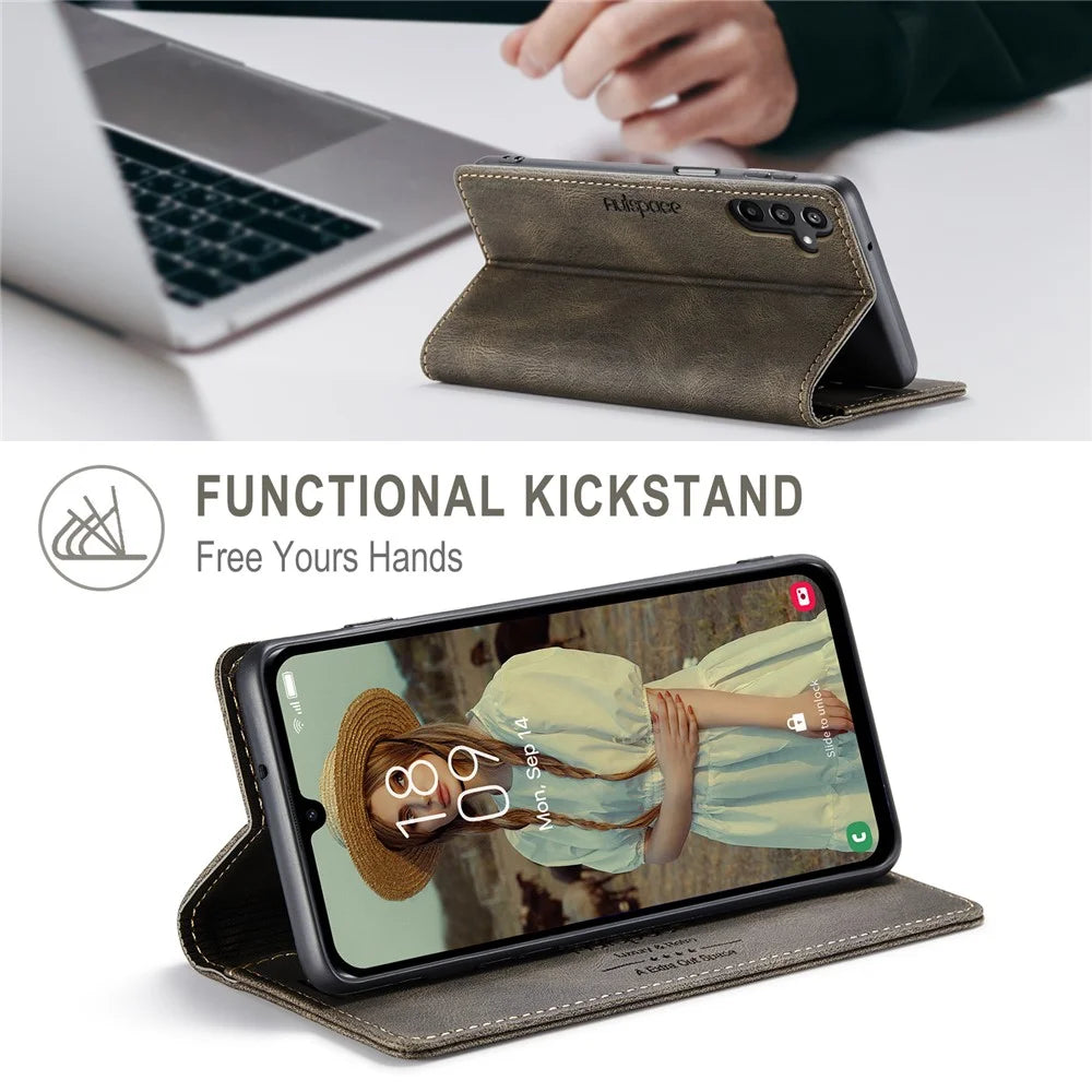 AUTSPACE For Samsung Galaxy A15 5G / Galaxy A15 4G Wallet Case  A01 Leather Stand Cover with RFID Blocking Card Holder - Coffee - 7