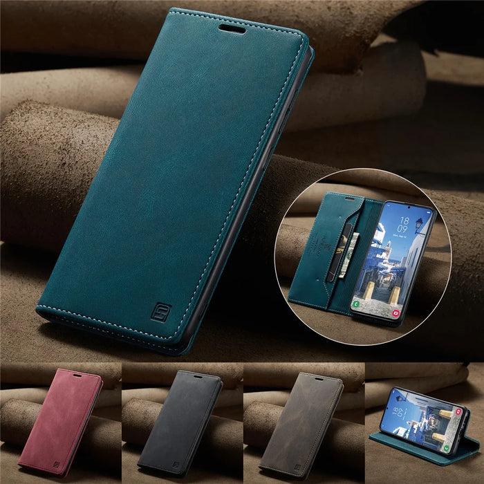 AUTSPACE For Samsung Galaxy A35 5G Wallet Case  A01 Leather Stand Cover with RFID Blocking Card Holder - Blue - 4