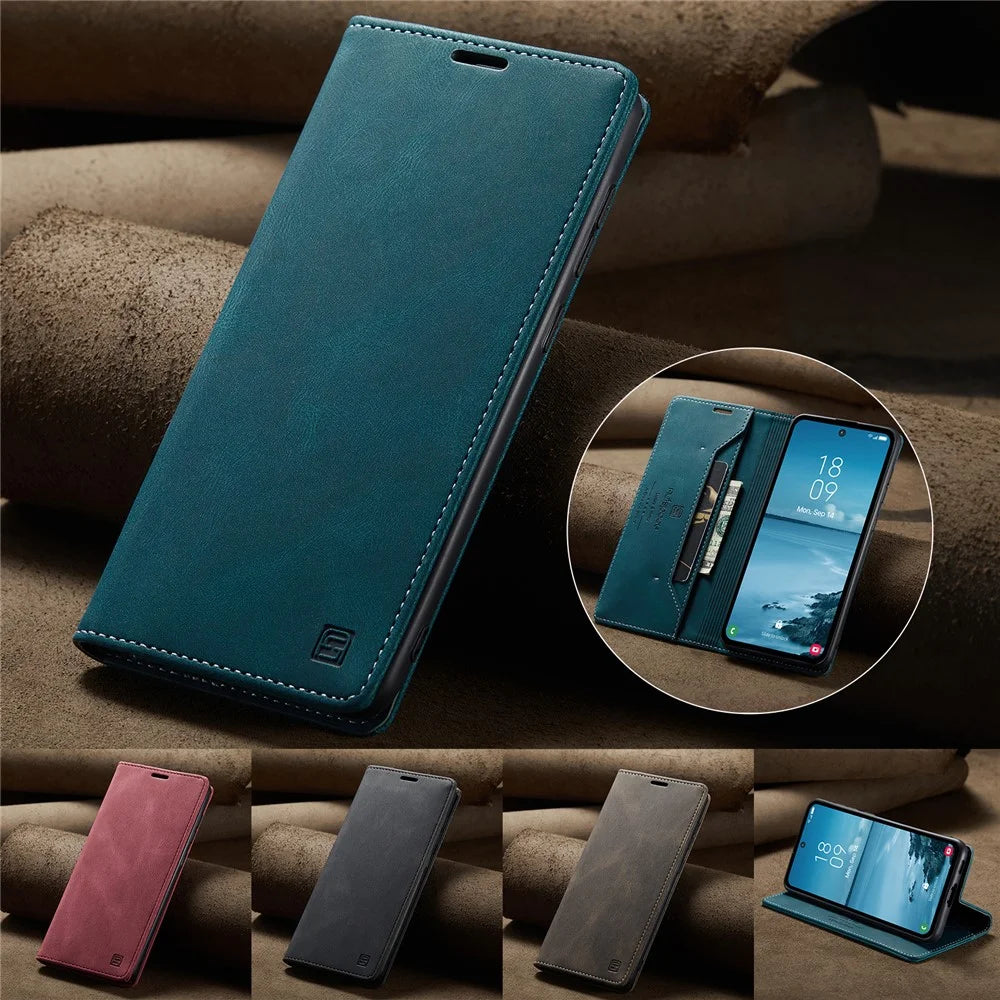 AUTSPACE For Samsung Galaxy A55 5G Wallet Case  A01 Leather Stand Cover with RFID Blocking Card Holder - Blue - 4
