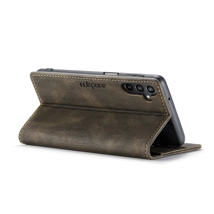 AUTSPACE For Samsung Galaxy A16 5G Wallet Case  A01 Leather Stand Cover with RFID Blocking Card Holder - Coffee - 3