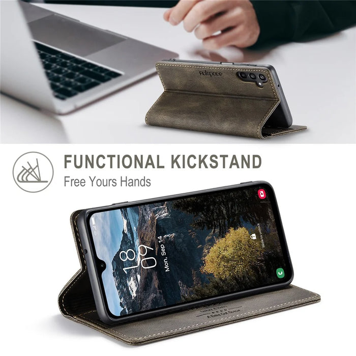 AUTSPACE For Samsung Galaxy A16 5G Wallet Case  A01 Leather Stand Cover with RFID Blocking Card Holder - Coffee - 6