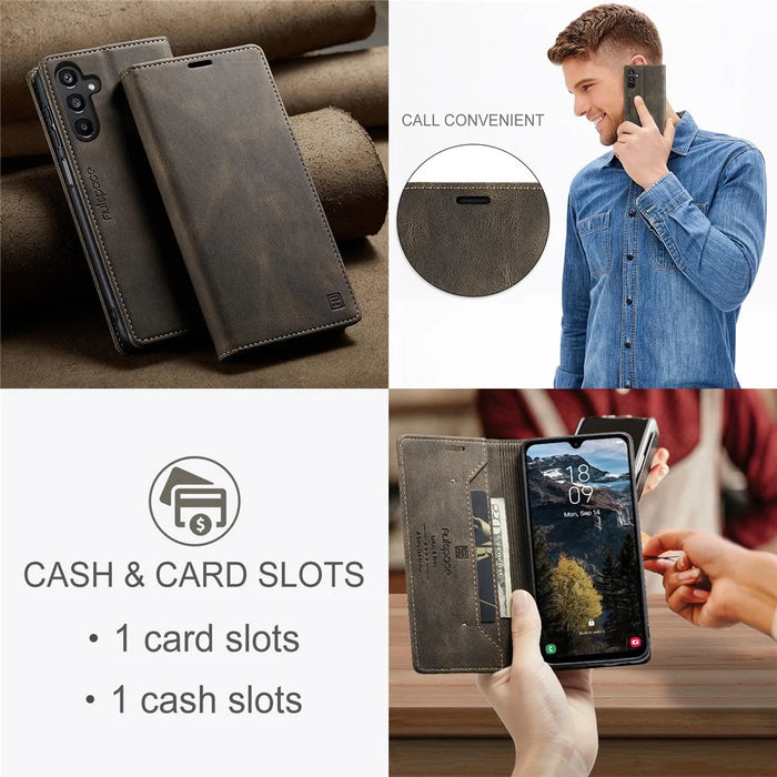 AUTSPACE For Samsung Galaxy A16 5G Wallet Case  A01 Leather Stand Cover with RFID Blocking Card Holder - Coffee - 7
