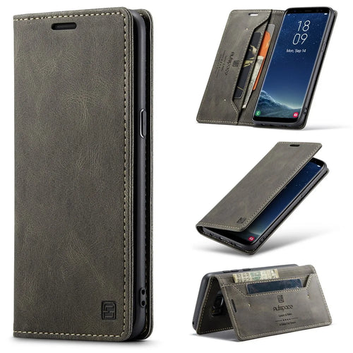 AUTSPACE For Samsung Galaxy S8 Wallet Case  A01 Leather Stand Cover with RFID Blocking Card Holder - Coffee - 1