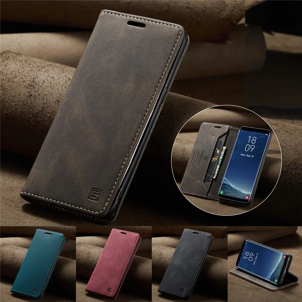 AUTSPACE For Samsung Galaxy S8 Wallet Case  A01 Leather Stand Cover with RFID Blocking Card Holder - Coffee - 4