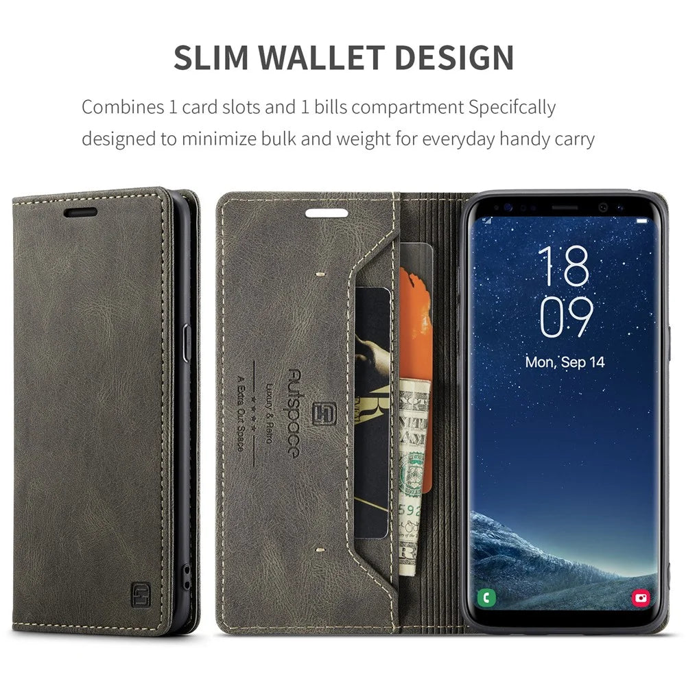 AUTSPACE For Samsung Galaxy S8 Wallet Case  A01 Leather Stand Cover with RFID Blocking Card Holder - Coffee - 5