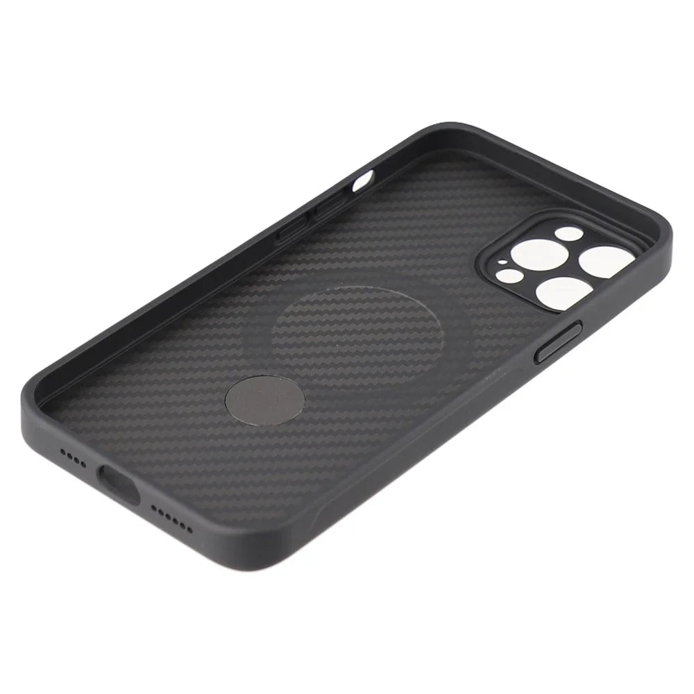 For iPhone 12 Pro Max Case Compatible with MagSafe Kickstand TPU + PC Phone Cover Carbon Fiber Texture - 5