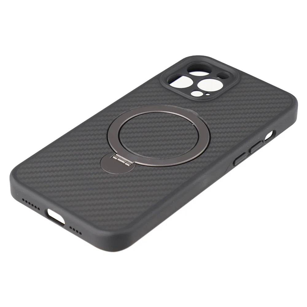 For iPhone 12 Pro Max Case Compatible with MagSafe Kickstand TPU + PC Phone Cover Carbon Fiber Texture - 6