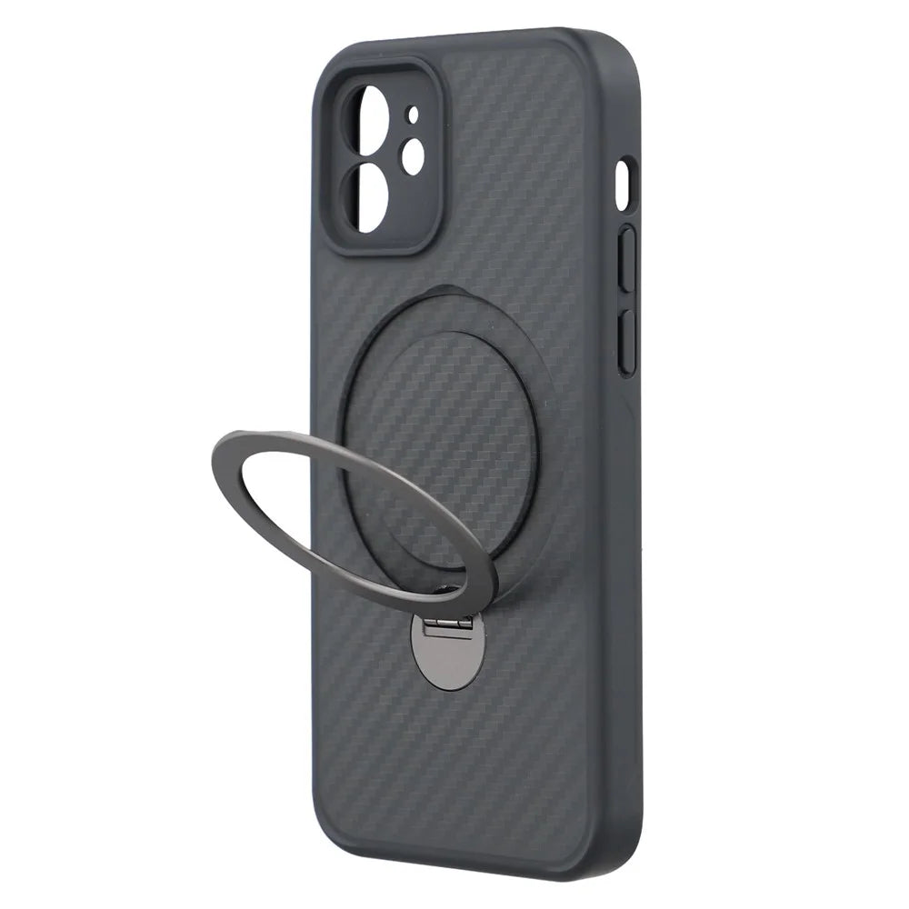 For iPhone 12 Case Compatible with MagSafe Kickstand TPU + PC Phone Cover Carbon Fiber Texture - 3