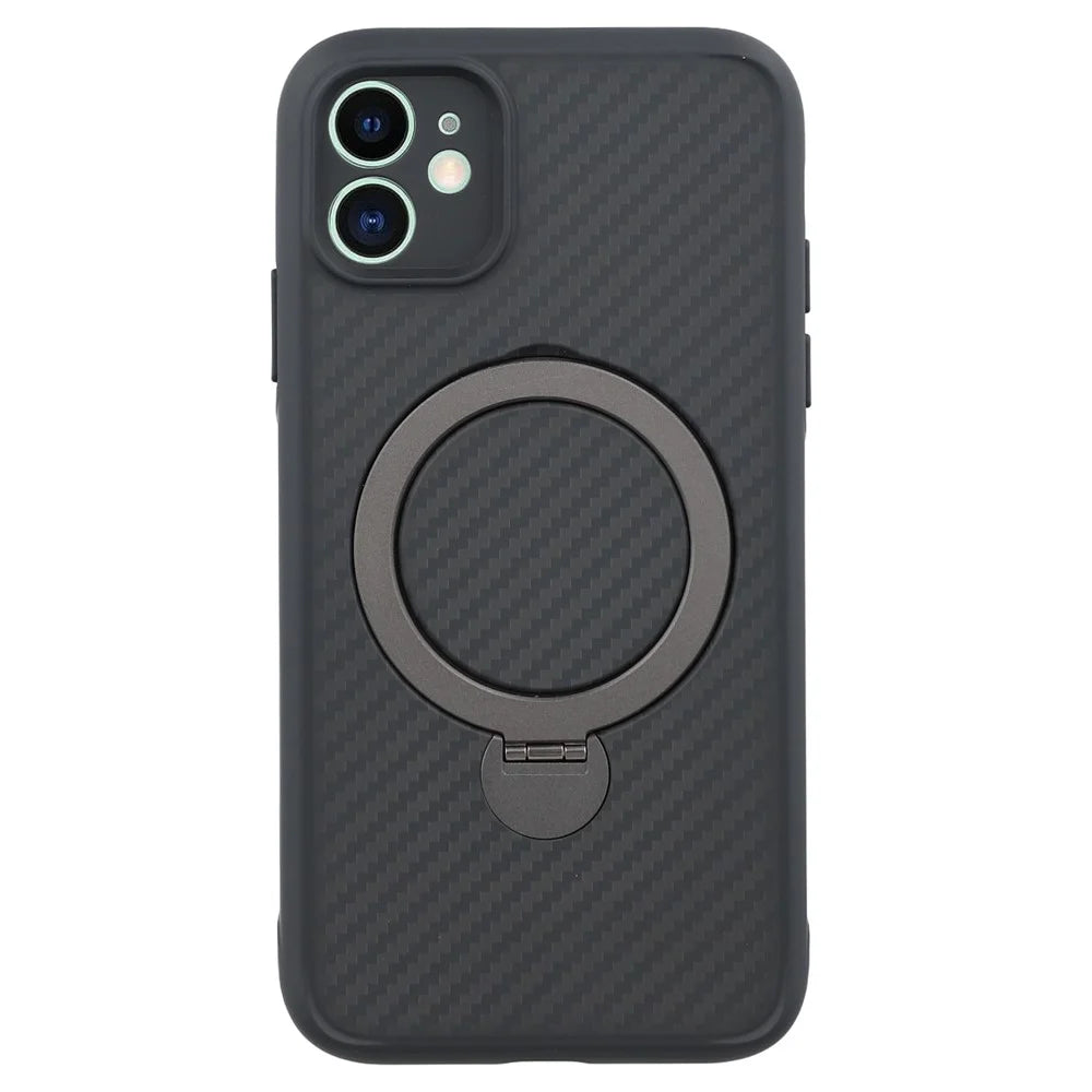 For iPhone 11 Case Compatible with MagSafe Kickstand TPU + PC Phone Cover Carbon Fiber Texture - 1