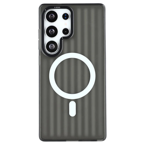 X-LEVEL For Samsung Galaxy S25 Ultra Magnetic Case Corrugated Texture PC + TPU Phone Cover  - Black - 1