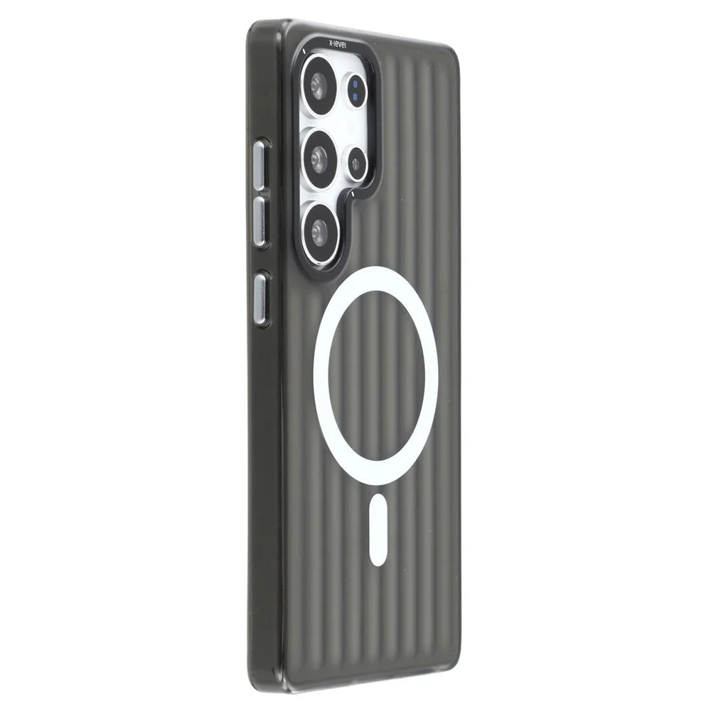 X-LEVEL For Samsung Galaxy S25 Ultra Magnetic Case Corrugated Texture PC + TPU Phone Cover  - Black - 3