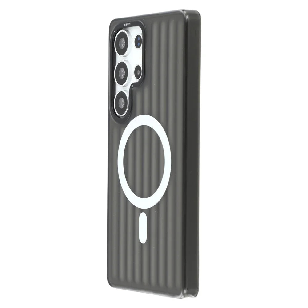 X-LEVEL For Samsung Galaxy S25 Ultra Magnetic Case Corrugated Texture PC + TPU Phone Cover  - Black - 4