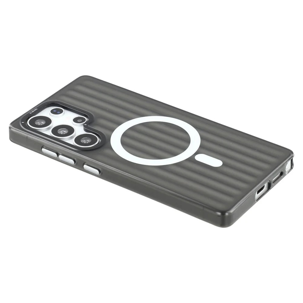 X-LEVEL For Samsung Galaxy S25 Ultra Magnetic Case Corrugated Texture PC + TPU Phone Cover  - Black - 5