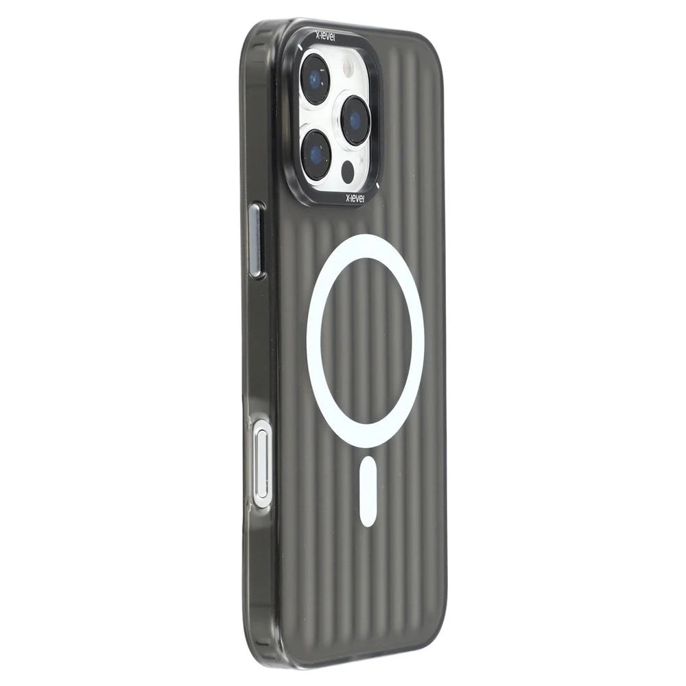 X-LEVEL For iPhone 16 Pro Case Compatible with MagSafe Corrugated Texture PC + TPU Phone Cover - Black - 3