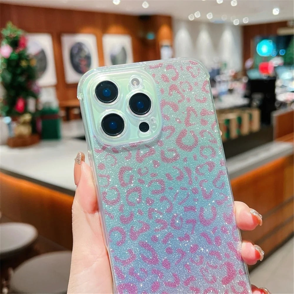 For iPhone 16 Pro Max Case Gradient TPU Phone Back Cover with Glitter Card Rhinestones Decor Strap - Pink - 4