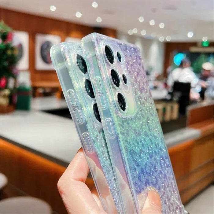 For Samsung Galaxy S24 Ultra Case Gradient TPU Phone Back Cover with Glitter Card Rhinestones Decor Strap - Pink - 5
