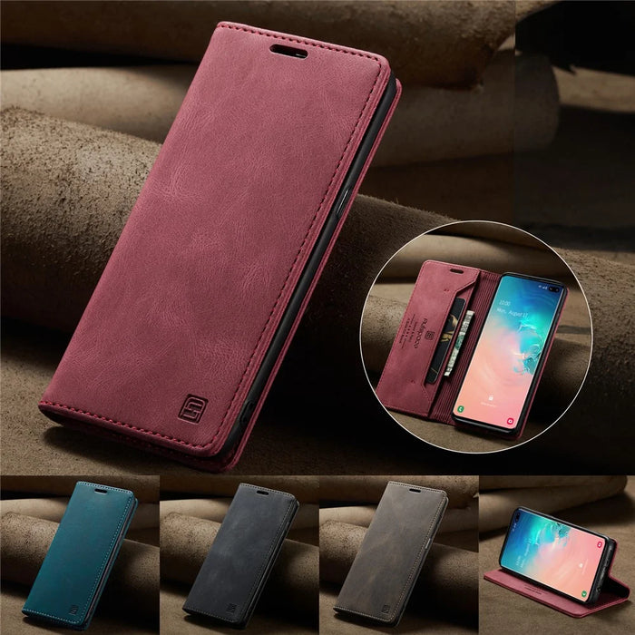 AUTSPACE For Samsung Galaxy S10 Plus Wallet Case  A01 Leather Stand Cover with RFID Blocking Card Holder - Red - 4