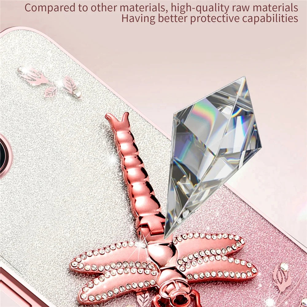KADEM For iPhone 15 Case Dragonfly Kickstand TPU Flowers Glitter Phone Cover - Blue - 4