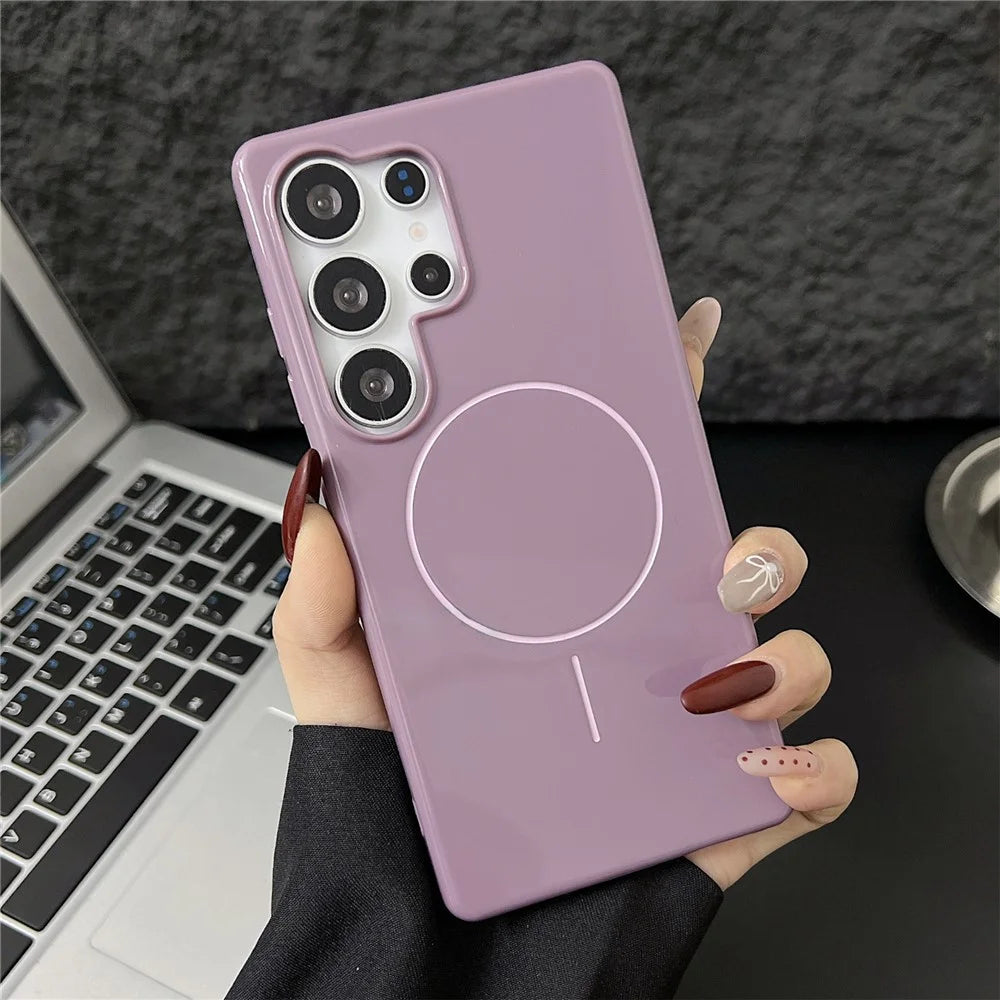 For Samsung Galaxy S25 Ultra Magnetic Case Glossy TPU Shockproof Phone Cover - Purple - 1