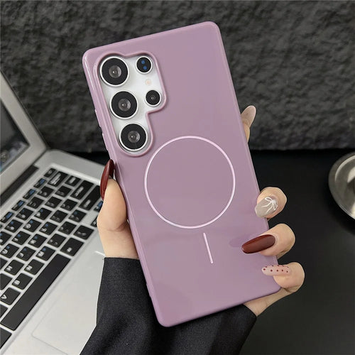 For Samsung Galaxy S25 Ultra Magnetic Case Glossy TPU Shockproof Phone Cover - Purple - 1