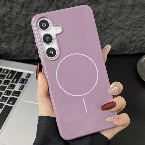 For Samsung Galaxy S25 Magnetic Case Glossy TPU Shockproof Phone Cover - Purple - 1