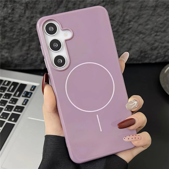 For Samsung Galaxy S25 Magnetic Case Glossy TPU Shockproof Phone Cover - Purple - 1