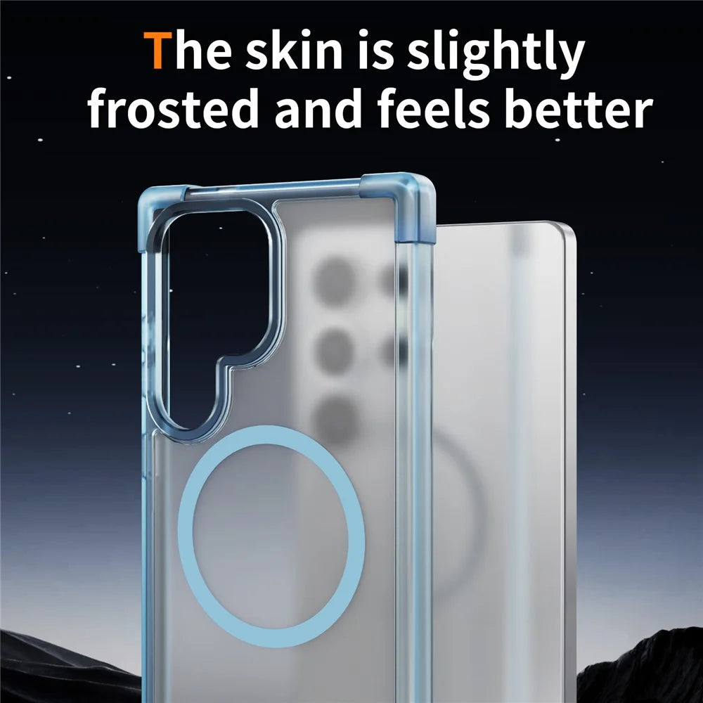 For Samsung Galaxy S23 Ultra Magnetic Case Reinforced Corners TPU + Acrylic Back Cover - Transparent Blue - 3