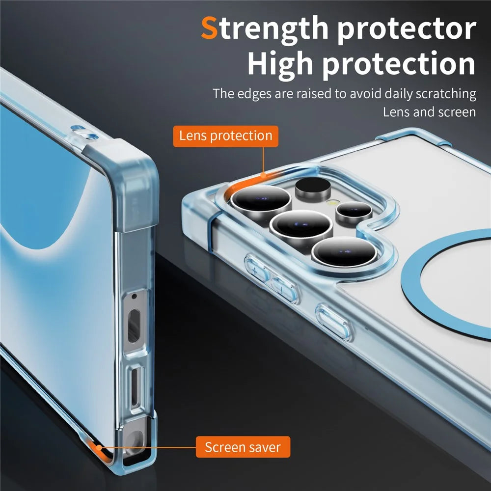 For Samsung Galaxy S23 Ultra Magnetic Case Reinforced Corners TPU + Acrylic Back Cover - Transparent Blue - 4