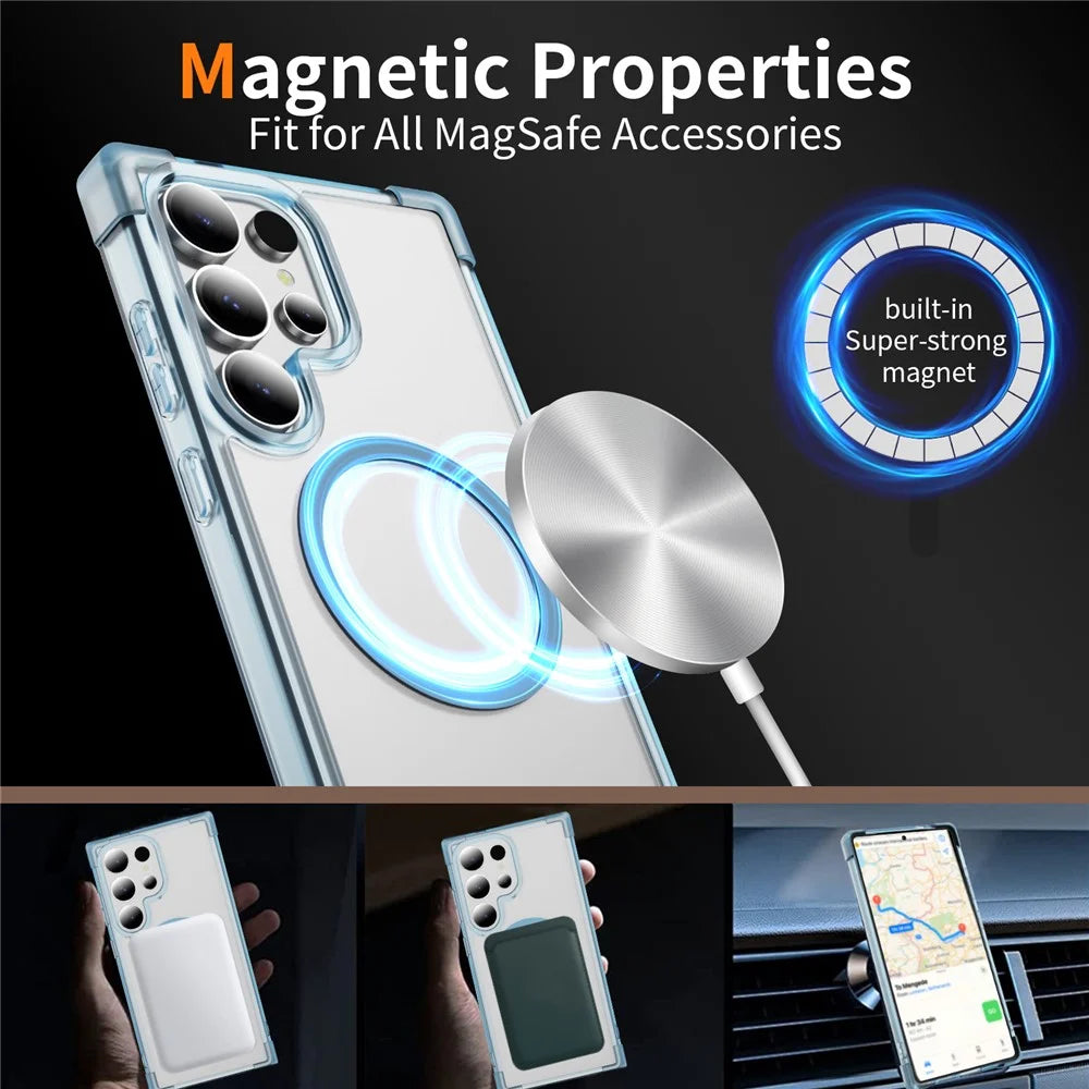 For Samsung Galaxy S23 Ultra Magnetic Case Reinforced Corners TPU + Acrylic Back Cover - Transparent Blue - 6