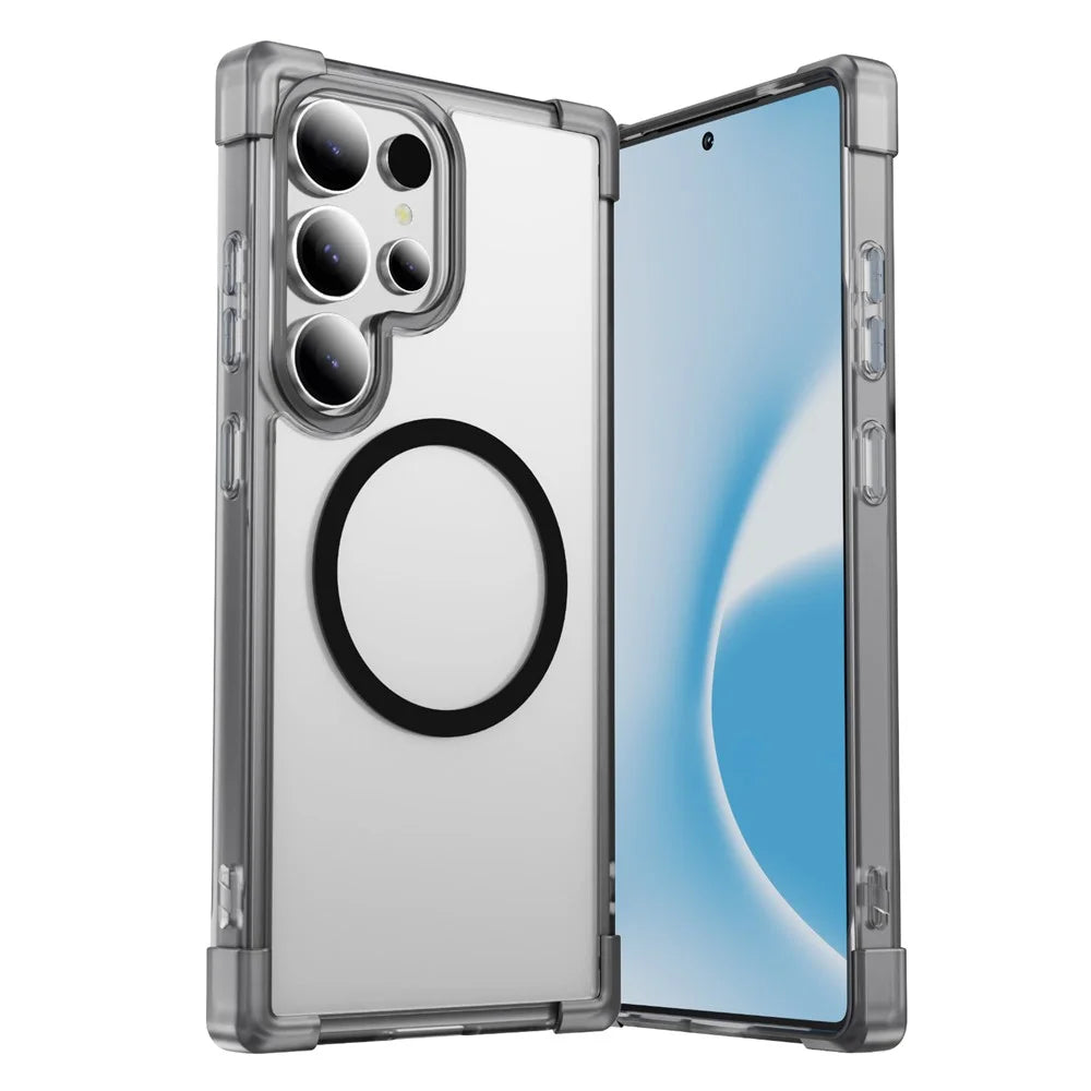 For Samsung Galaxy S24 Ultra Magnetic Case Reinforced Corners TPU + Acrylic Back Cover - Transparent Black - 1