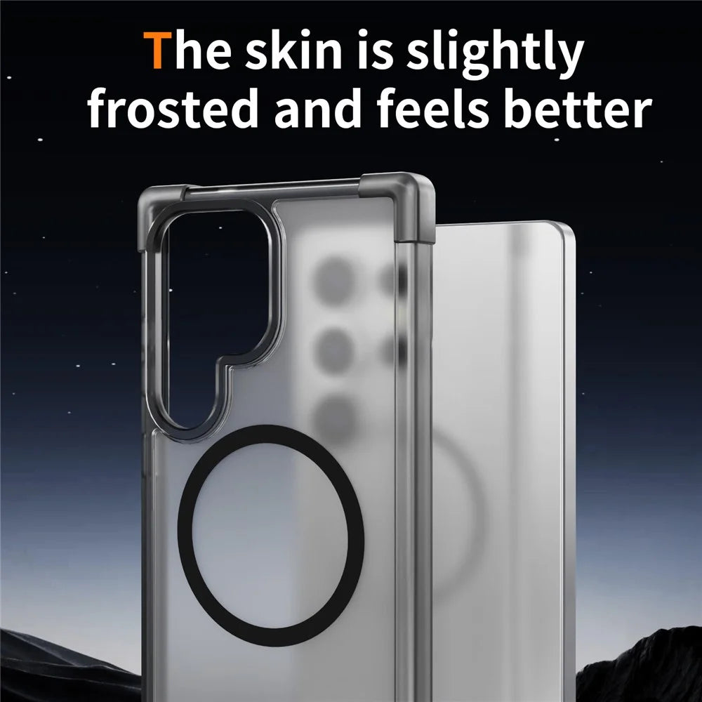 For Samsung Galaxy S24 Ultra Magnetic Case Reinforced Corners TPU + Acrylic Back Cover - Transparent Black - 3
