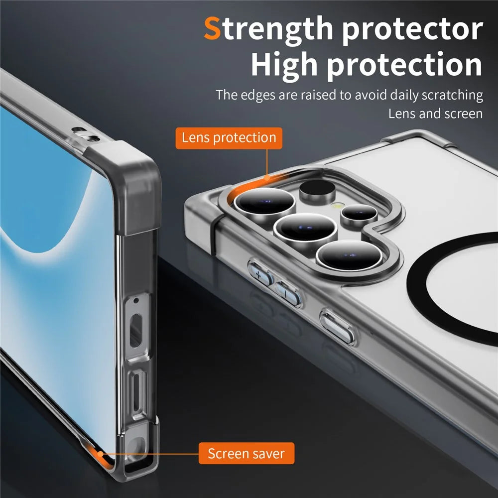 For Samsung Galaxy S24 Ultra Magnetic Case Reinforced Corners TPU + Acrylic Back Cover - Transparent Black - 4
