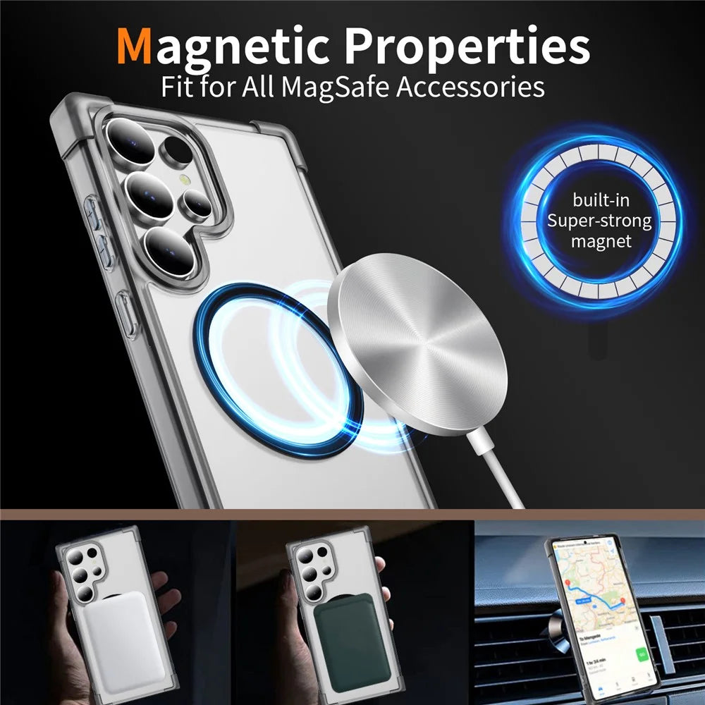 For Samsung Galaxy S24 Ultra Magnetic Case Reinforced Corners TPU + Acrylic Back Cover - Transparent Black - 6